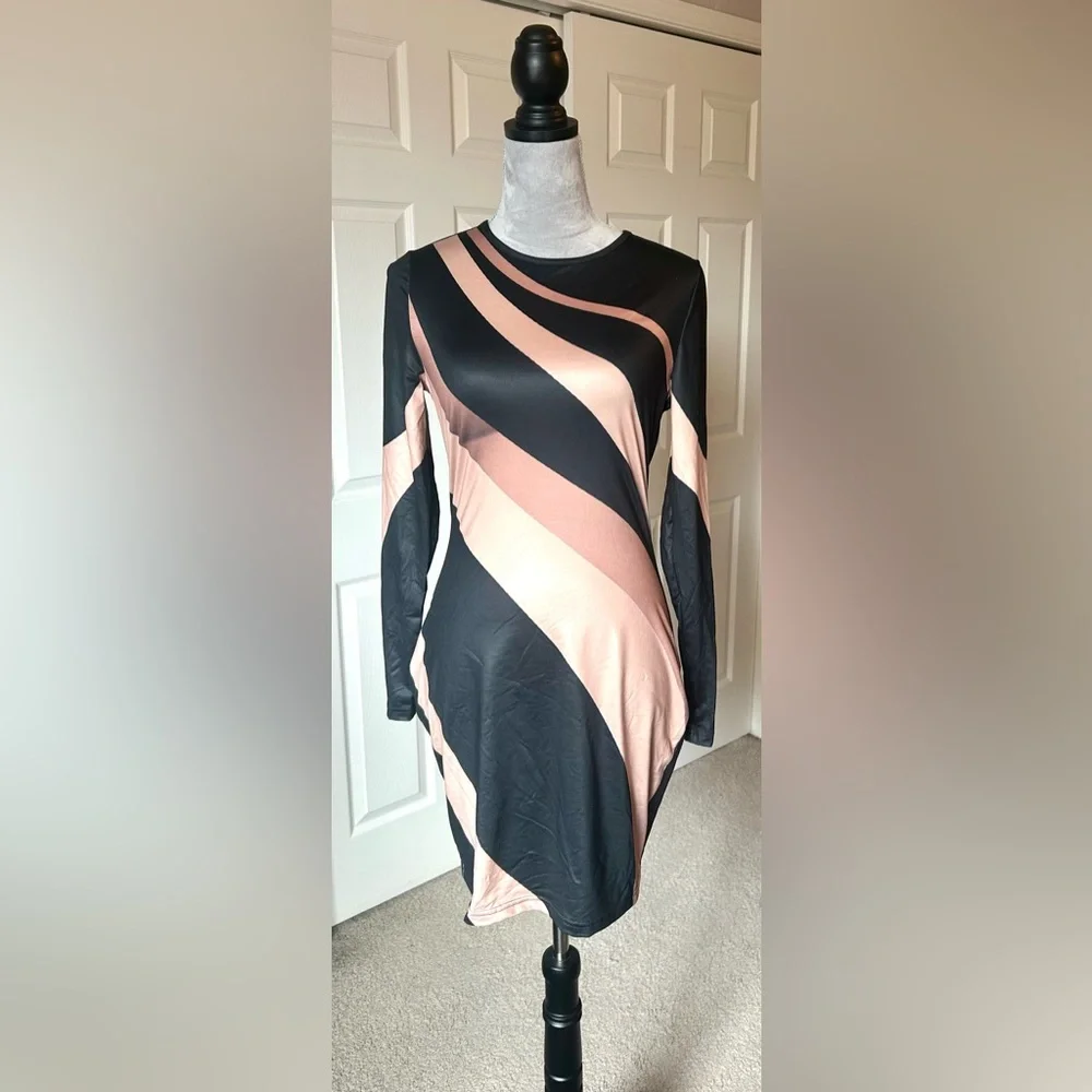 NWT SHEIN Black and Tan‎ Striped Dress